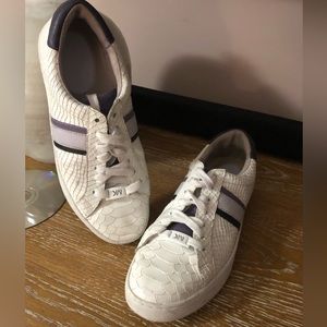 Michael Kors White Striped Snake Skin Embossed LowTop Sneakers Women Size 7.5